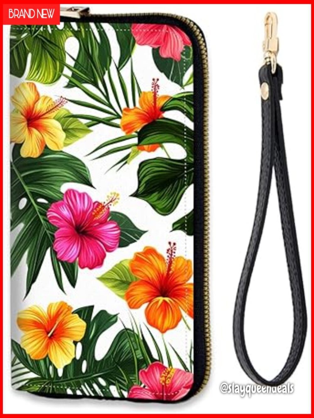 Large RFID Blocking Zip Around Wallet with Detachable Wrist Strap